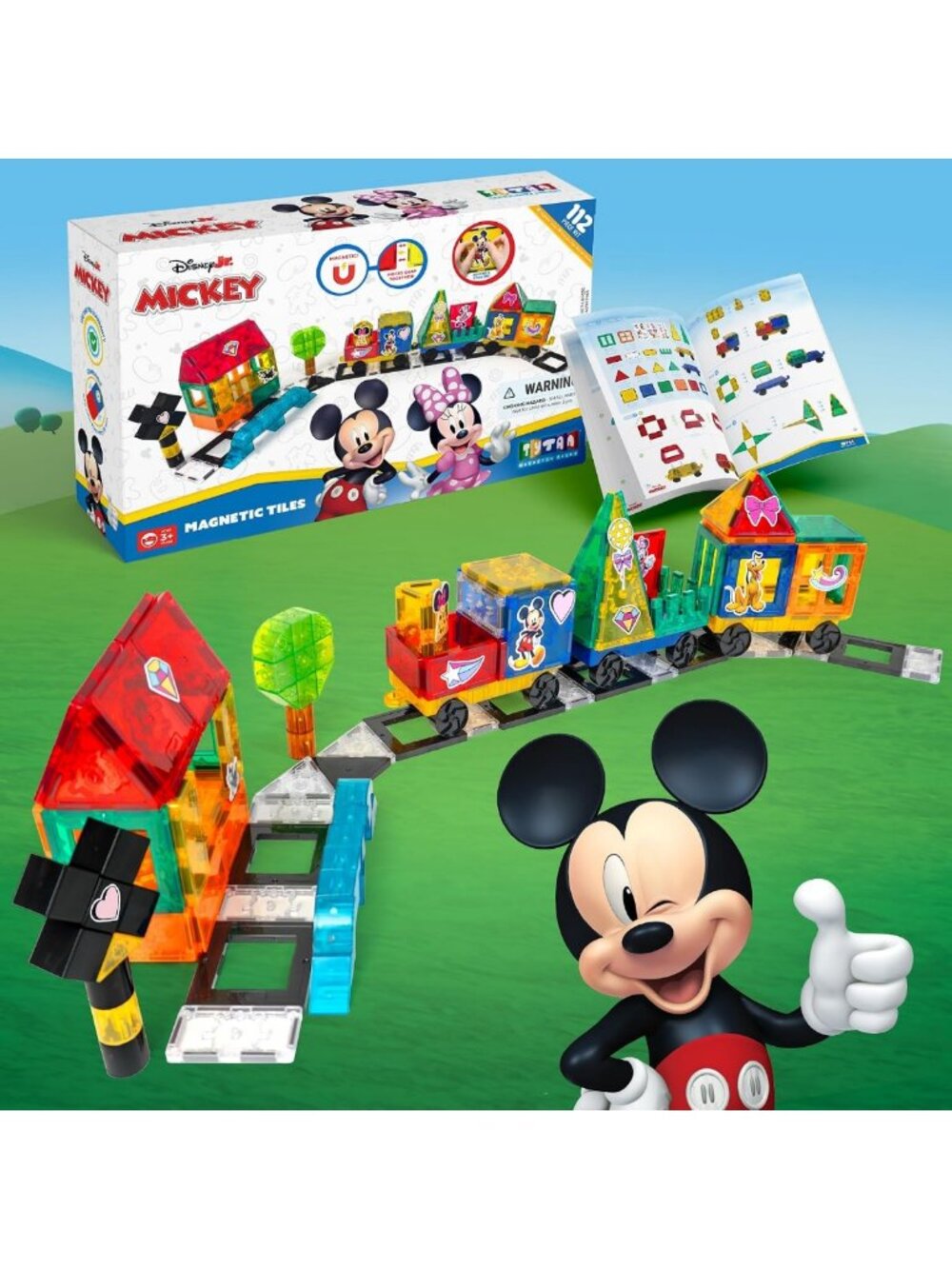 Magical Mickey Mouse Jumbo Train Magnetic Tile Set - 112-Piece STEAM Toy for